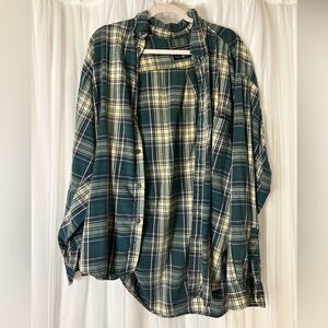 American Eagle Outfitters Forest Green and Cream Checkered Shirt